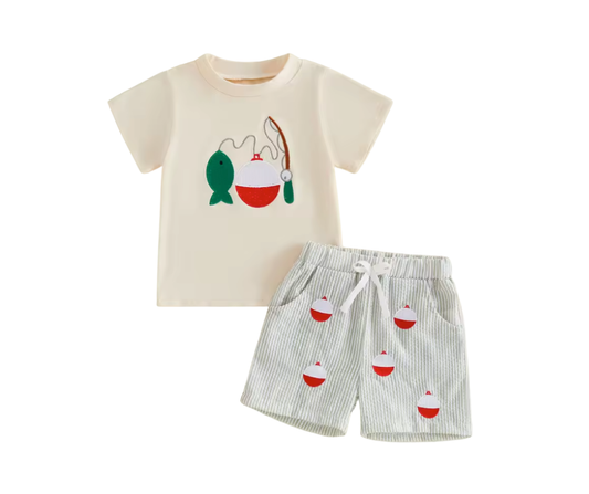 Embroidered Fishing Bobber Short Set