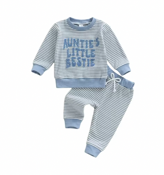 Blue Auntie's Little Bestie Waffle Knit Lounge Set