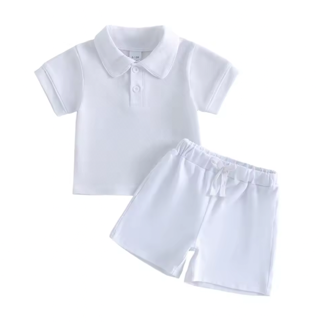 White Collared Short Set