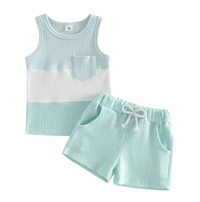 Teal Ribbed Pocket Tank Short Set