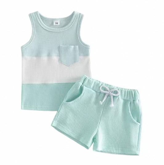Teal Ribbed Pocket Tank Short Set