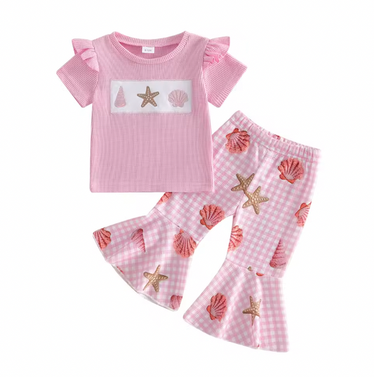 Pink Seashell Embroidered Bell Set