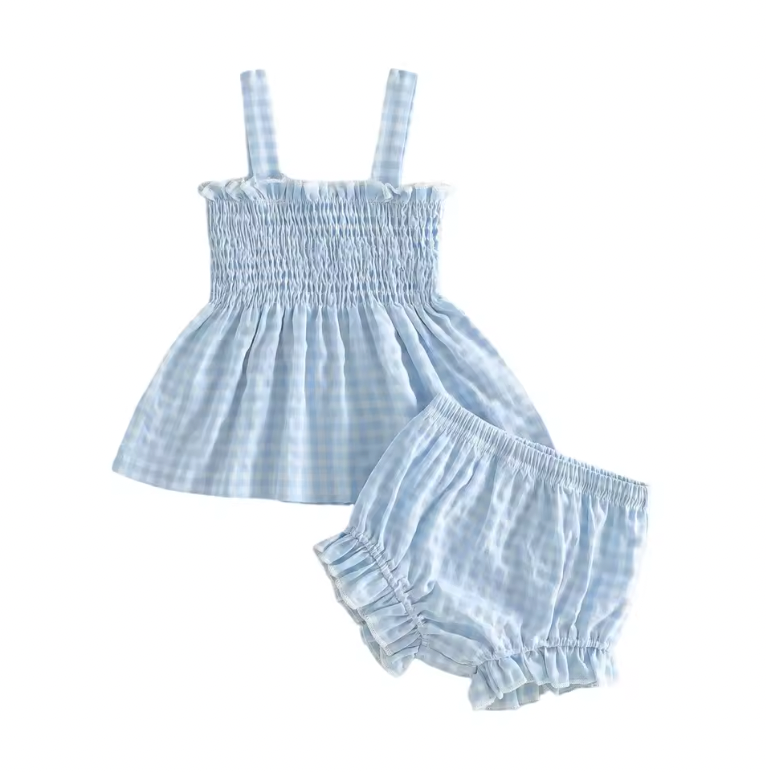 Blue Gingham Scrunch Bloomer Set