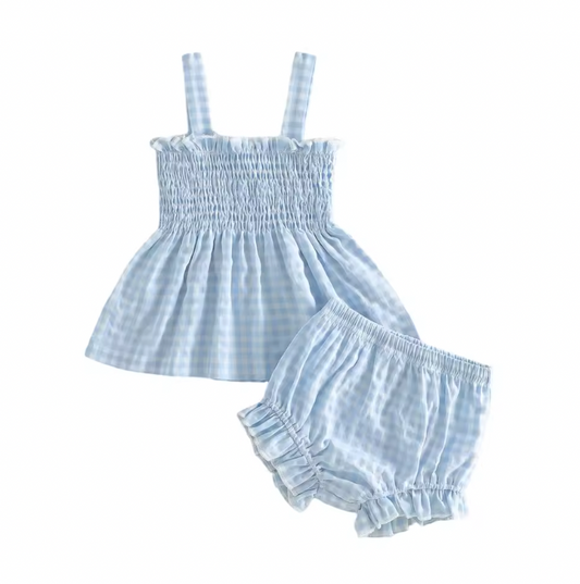 Blue Gingham Scrunch Bloomer Set